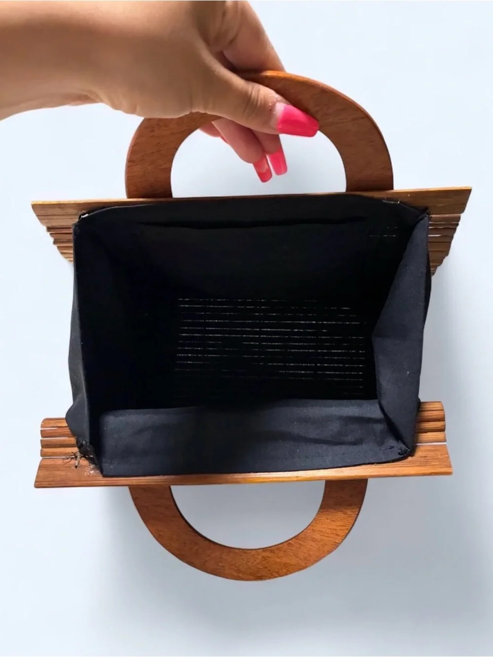 Wooden Bamboo Top-Handle Bag in Brown